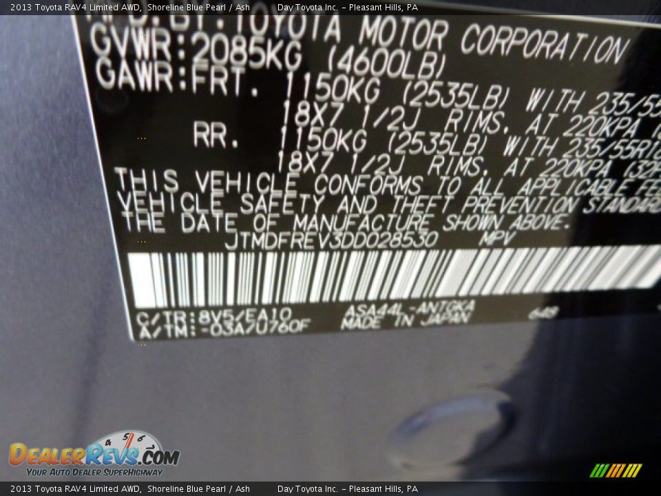 2013 Toyota RAV4 Limited AWD Shoreline Blue Pearl / Ash Photo #18