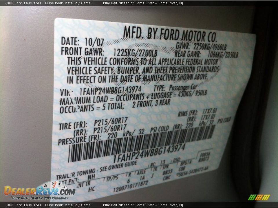2008 Ford Taurus SEL Dune Pearl Metallic / Camel Photo #12