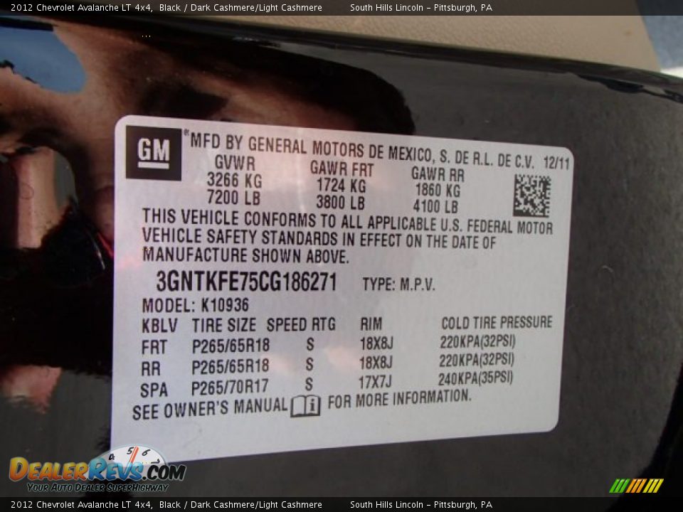 2012 Chevrolet Avalanche LT 4x4 Black / Dark Cashmere/Light Cashmere Photo #26