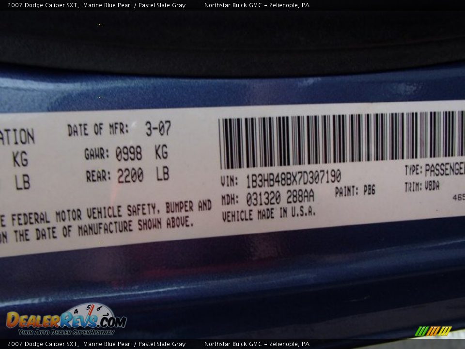 2007 Dodge Caliber SXT Marine Blue Pearl / Pastel Slate Gray Photo #15