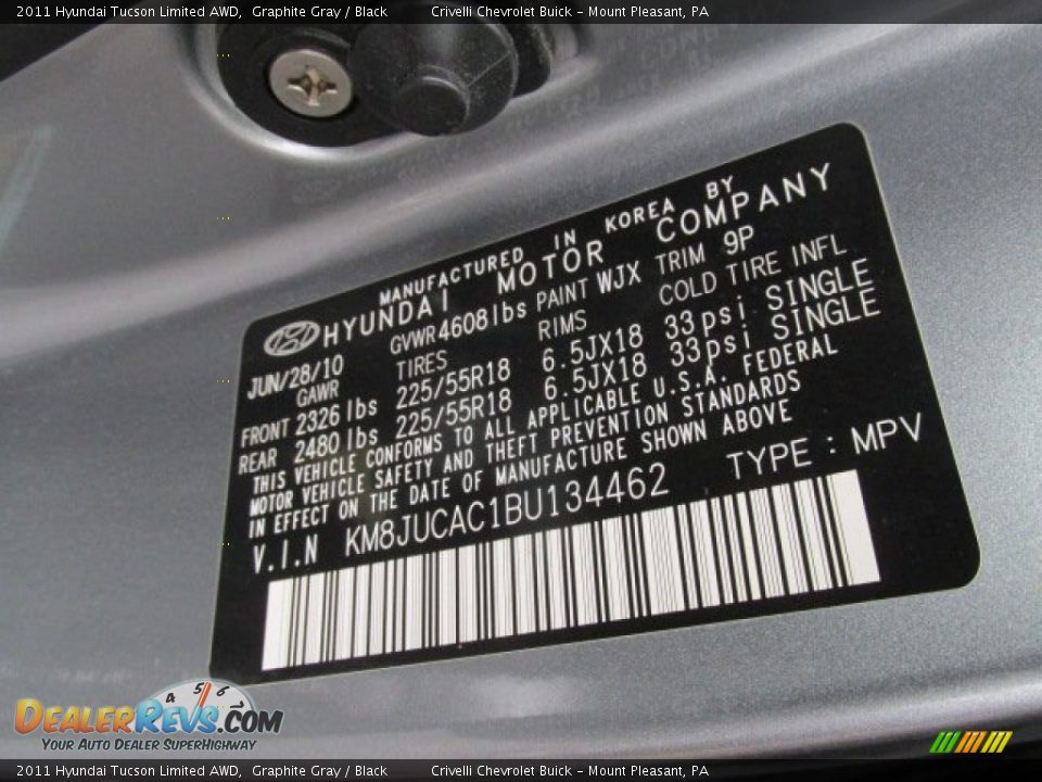 2011 Hyundai Tucson Limited AWD Graphite Gray / Black Photo #33