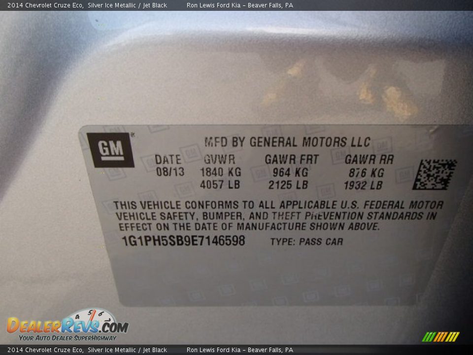 2014 Chevrolet Cruze Eco Silver Ice Metallic / Jet Black Photo #20