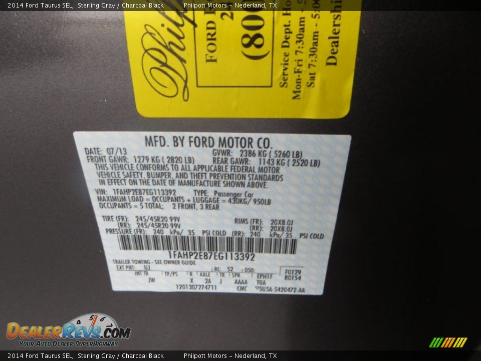 2014 Ford Taurus SEL Sterling Gray / Charcoal Black Photo #35