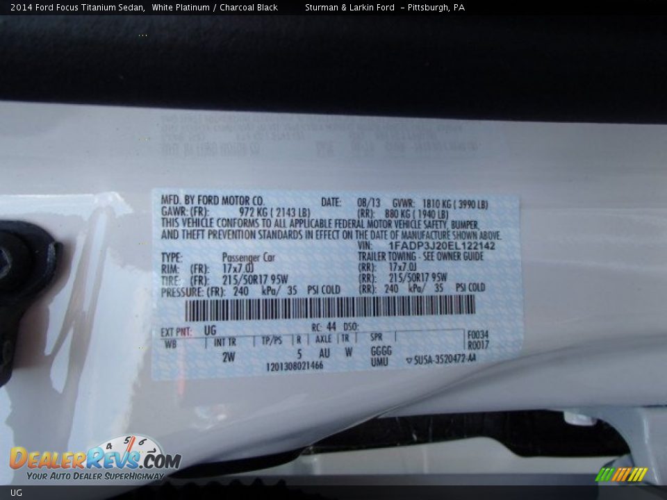 Ford Color Code UG White Platinum