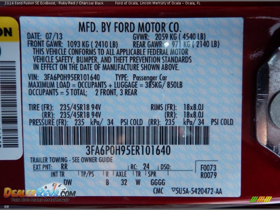 Ford Color Code RR Ruby Red