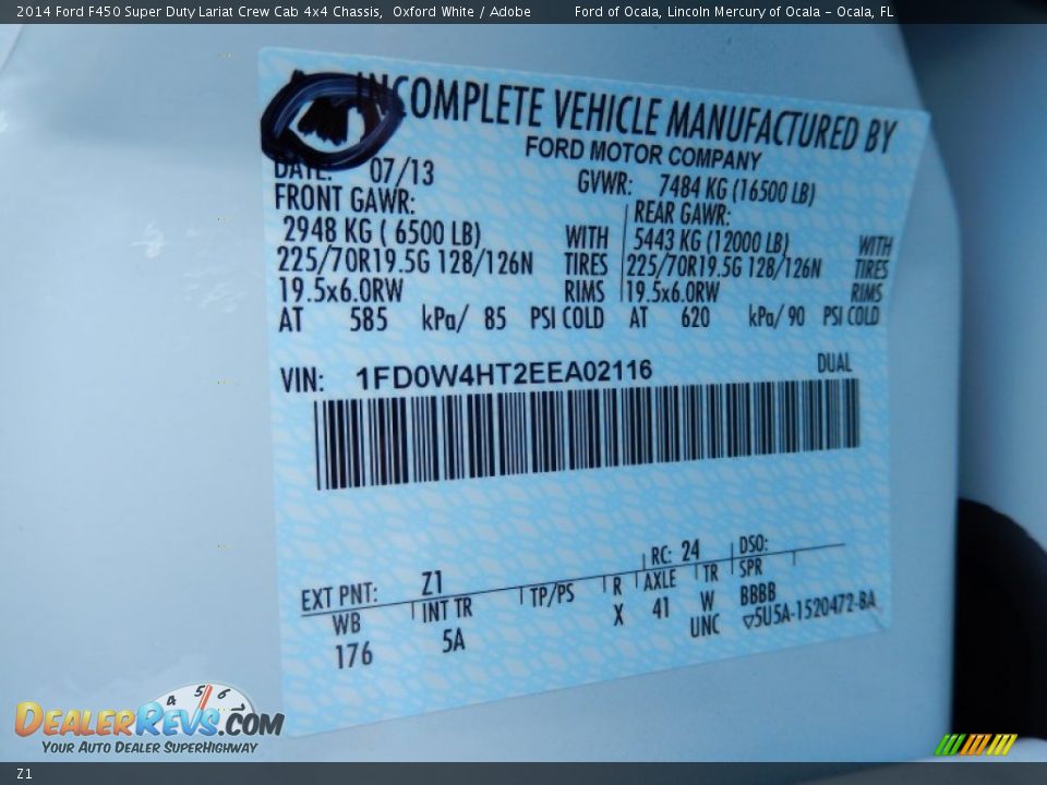 Ford Color Code Z1 Oxford White