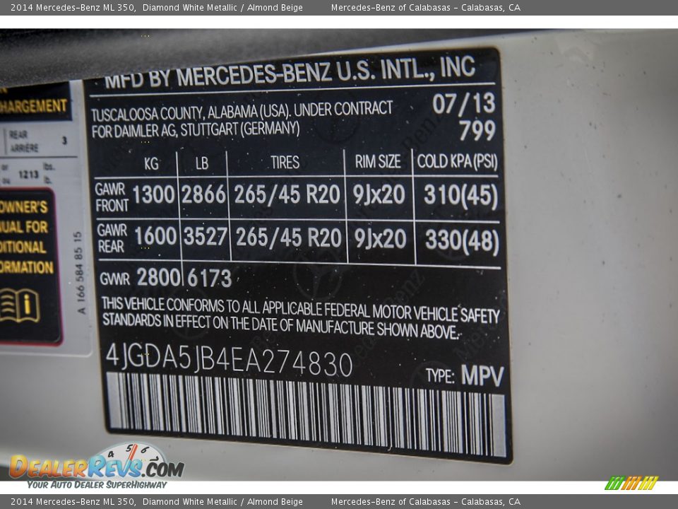 2014 Mercedes-Benz ML 350 Diamond White Metallic / Almond Beige Photo #7