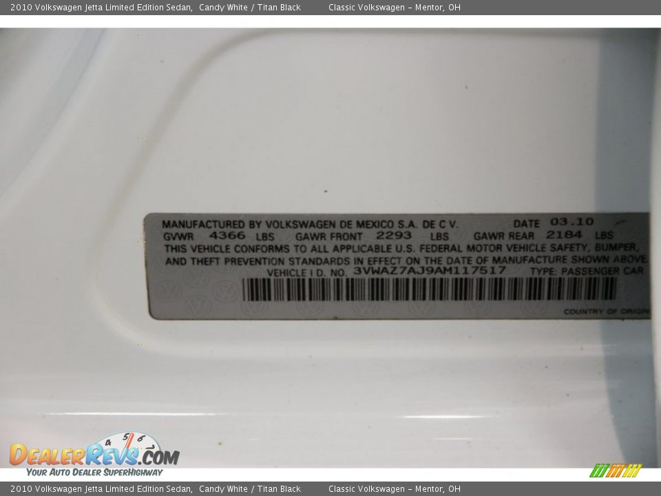 2010 Volkswagen Jetta Limited Edition Sedan Candy White / Titan Black Photo #18