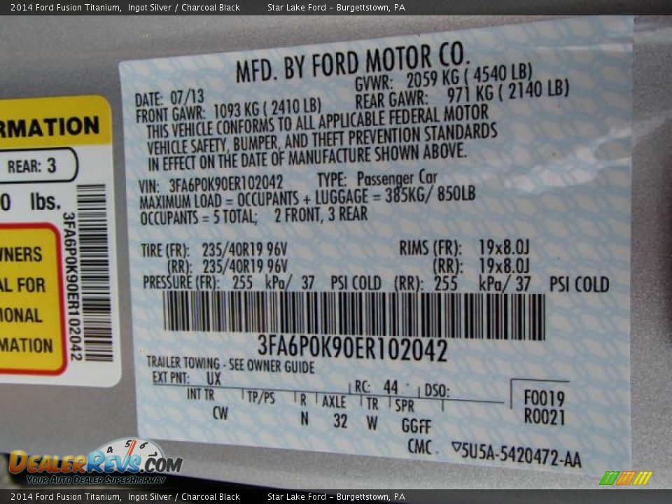 2014 Ford Fusion Titanium Ingot Silver / Charcoal Black Photo #25