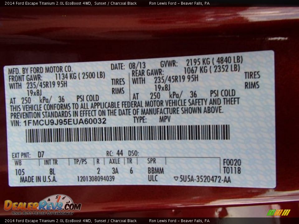 2014 Ford Escape Titanium 2.0L EcoBoost 4WD Sunset / Charcoal Black Photo #20