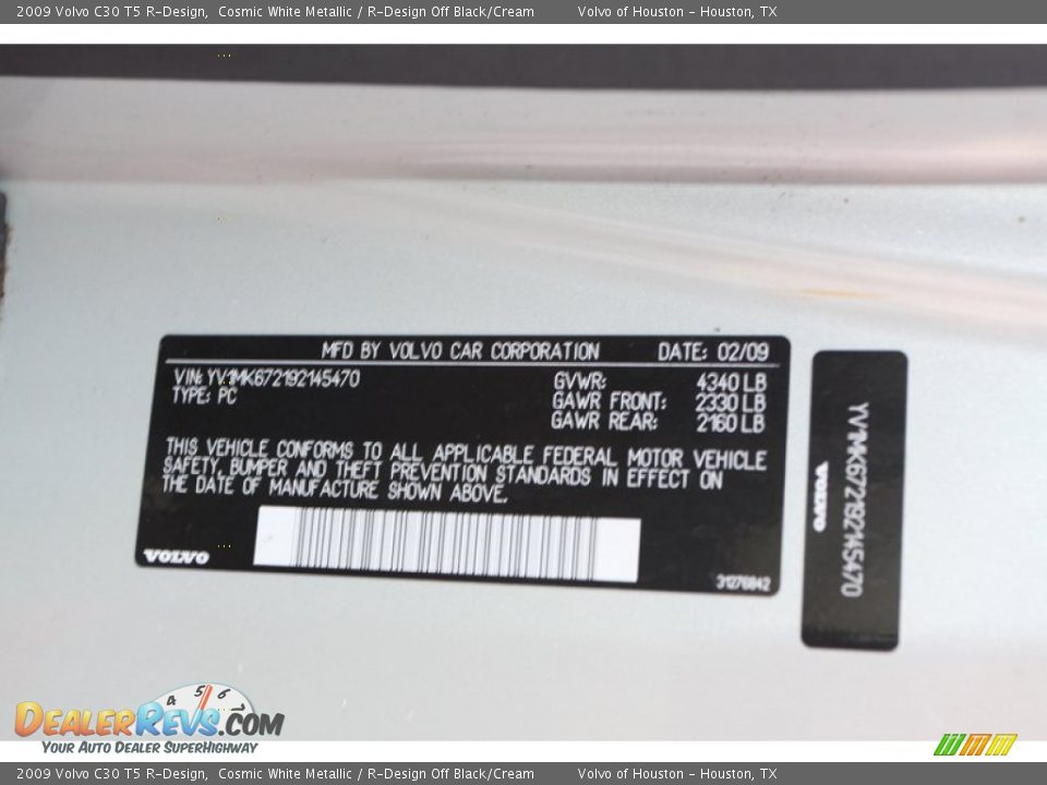 2009 Volvo C30 T5 R-Design Cosmic White Metallic / R-Design Off Black/Cream Photo #25