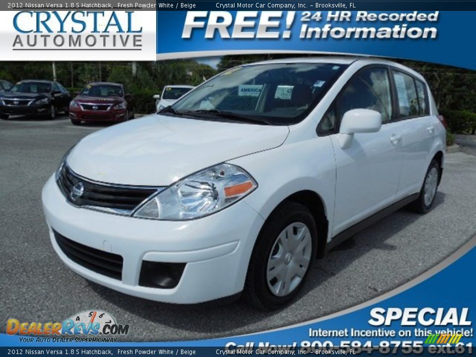 2012 Nissan Versa 1.8 S Hatchback Fresh Powder White / Beige Photo #1