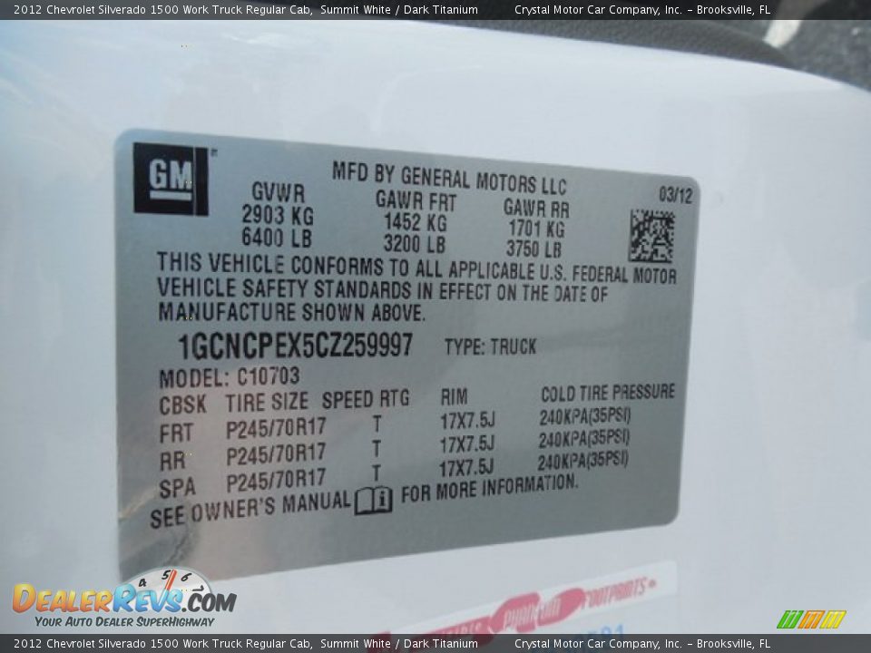2012 Chevrolet Silverado 1500 Work Truck Regular Cab Summit White / Dark Titanium Photo #21
