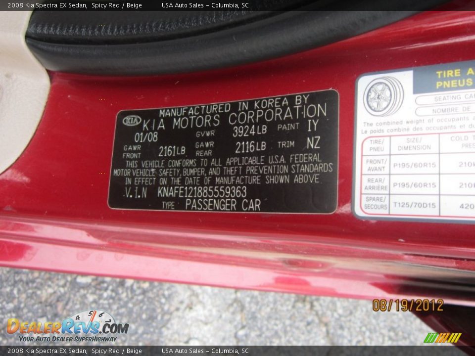 2008 Kia Spectra EX Sedan Spicy Red / Beige Photo #24