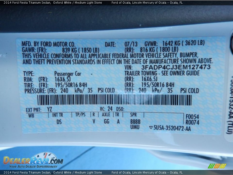 2014 Ford Fiesta Titanium Sedan Oxford White / Medium Light Stone Photo #12