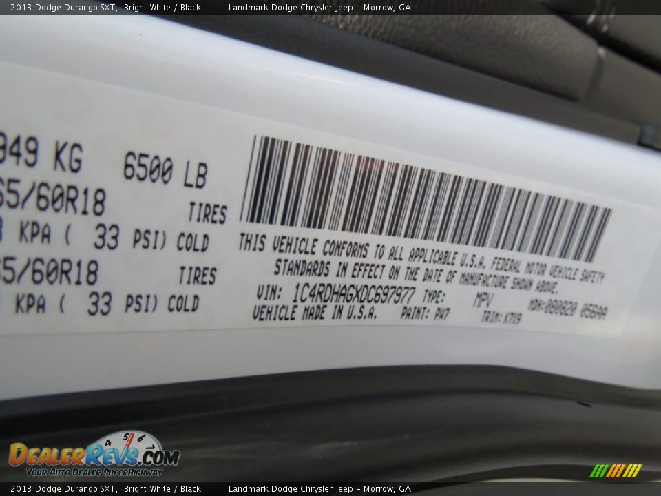 2013 Dodge Durango SXT Bright White / Black Photo #11