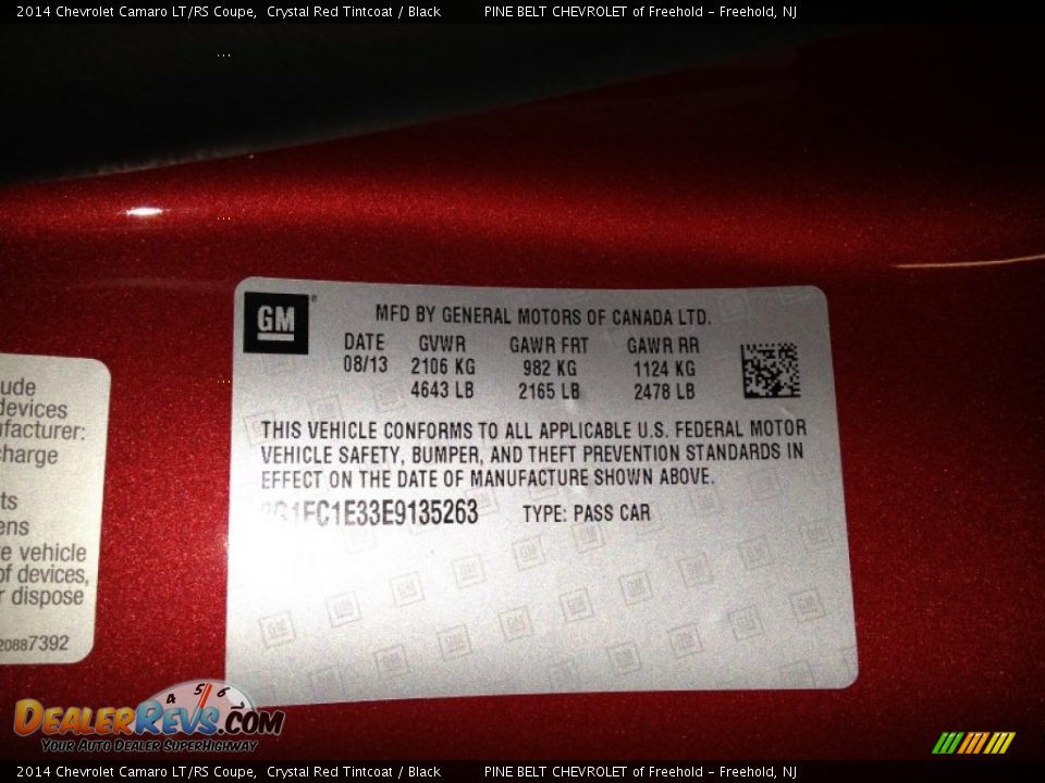 2014 Chevrolet Camaro LT/RS Coupe Crystal Red Tintcoat / Black Photo #9