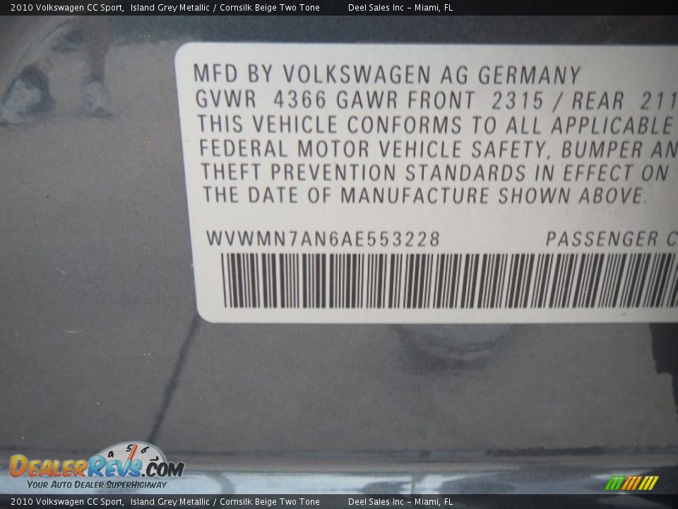 2010 Volkswagen CC Sport Island Grey Metallic / Cornsilk Beige Two Tone Photo #14