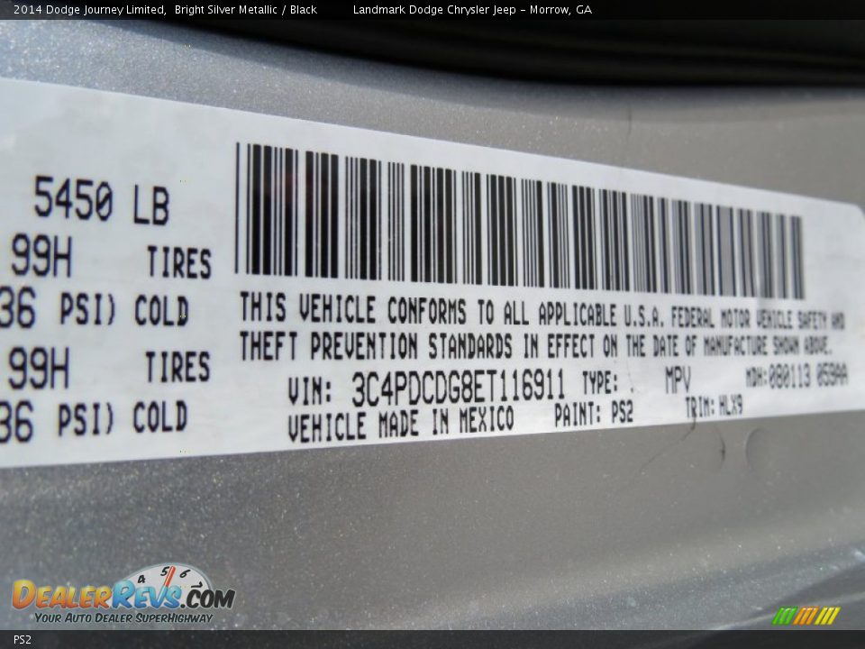 Dodge Color Code PS2 Bright Silver Metallic