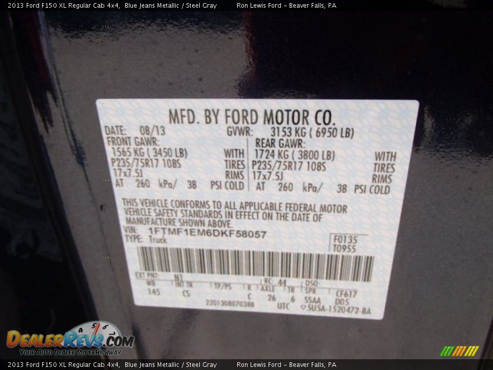 2013 Ford F150 XL Regular Cab 4x4 Blue Jeans Metallic / Steel Gray Photo #20