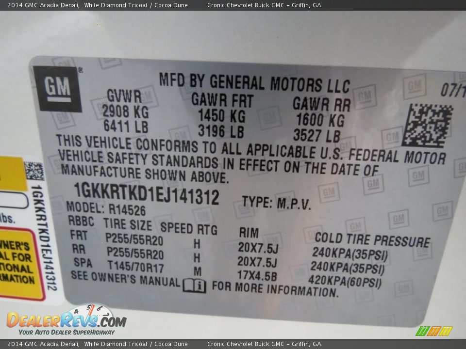 2014 GMC Acadia Denali White Diamond Tricoat / Cocoa Dune Photo #18