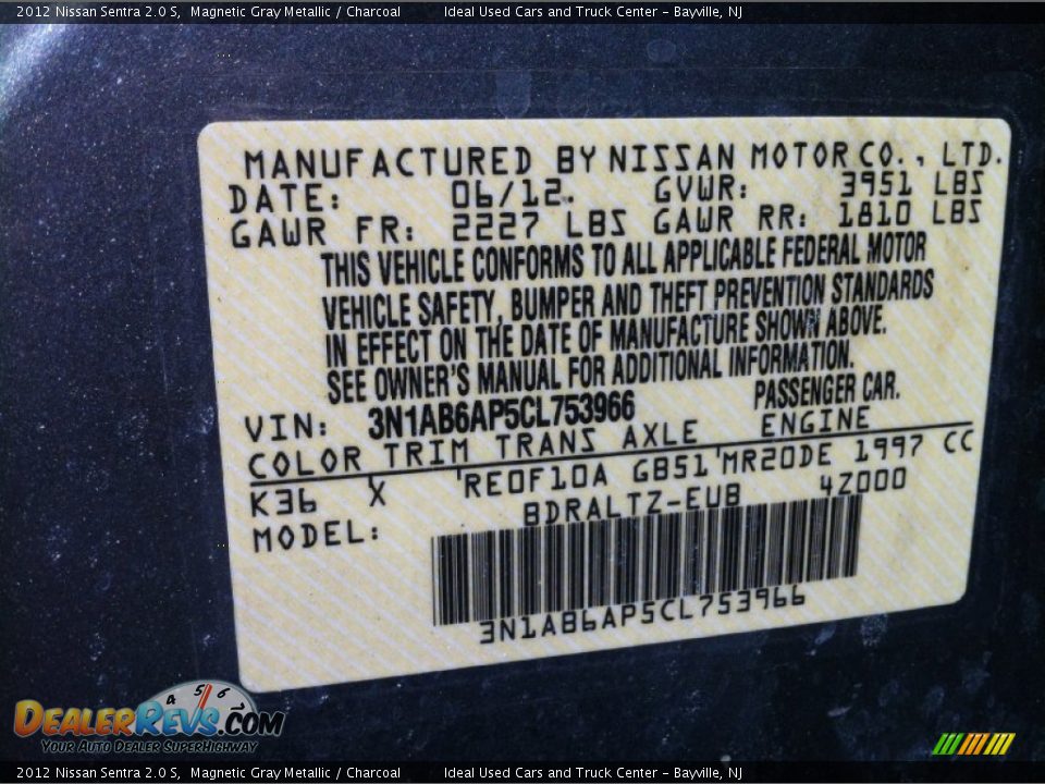 2012 Nissan Sentra 2.0 S Magnetic Gray Metallic / Charcoal Photo #23