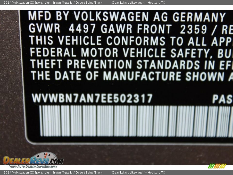 2014 Volkswagen CC Sport Light Brown Metallic / Desert Beige/Black Photo #33
