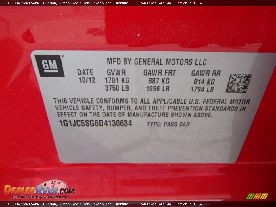 2013 Chevrolet Sonic LT Sedan Victory Red / Dark Pewter/Dark Titanium Photo #20