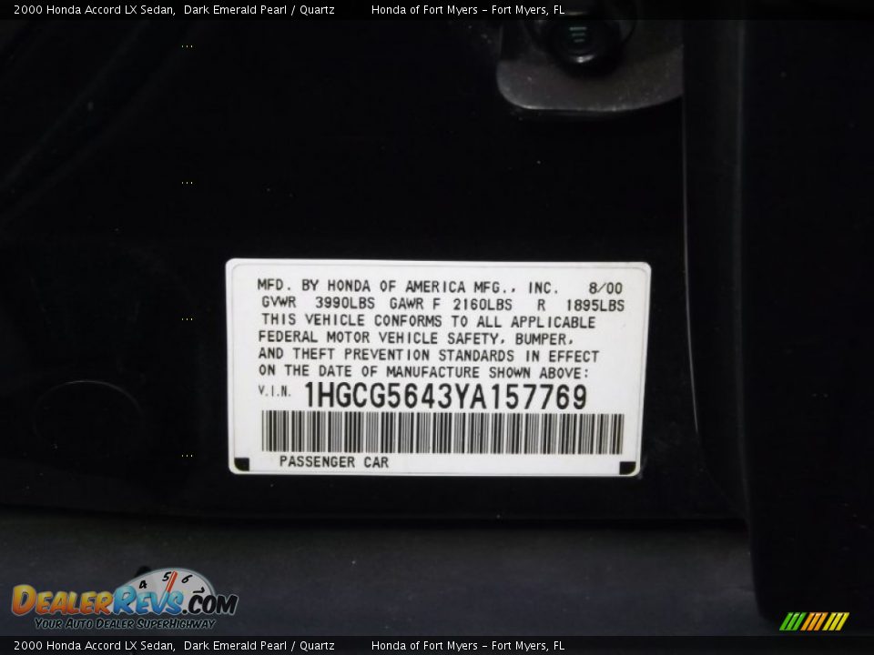 2000 Honda Accord LX Sedan Dark Emerald Pearl / Quartz Photo #27