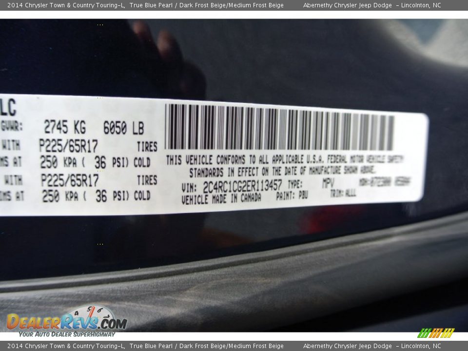 2014 Chrysler Town & Country Touring-L True Blue Pearl / Dark Frost Beige/Medium Frost Beige Photo #7