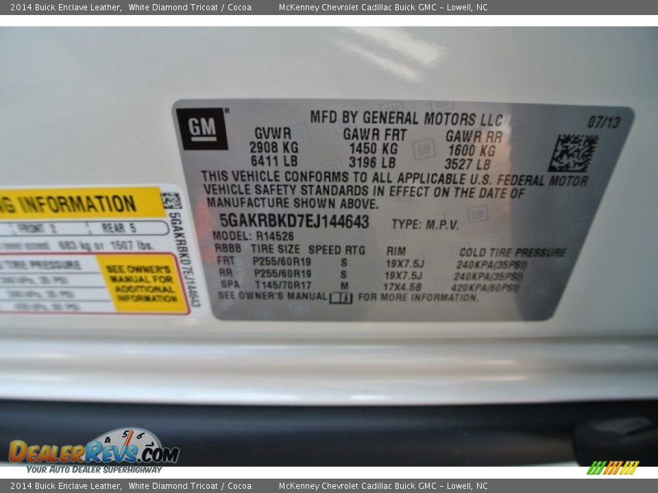 2014 Buick Enclave Leather White Diamond Tricoat / Cocoa Photo #7