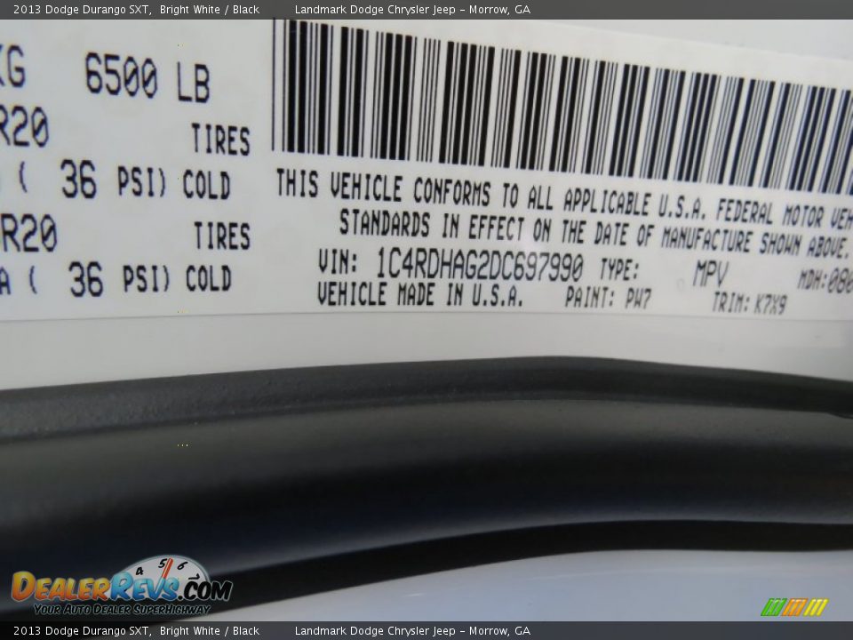 2013 Dodge Durango SXT Bright White / Black Photo #11