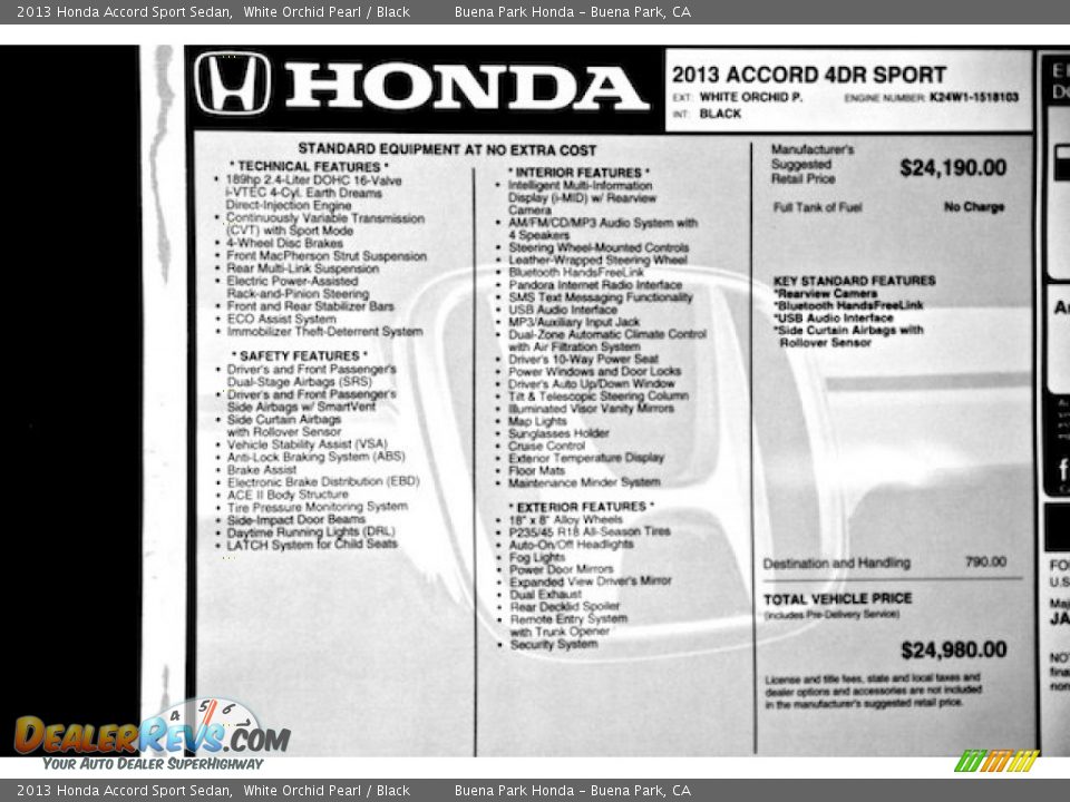 2013 Honda Accord Sport Sedan White Orchid Pearl / Black Photo #18