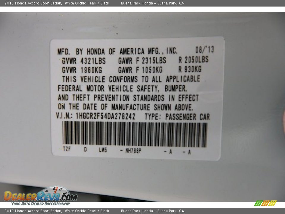 2013 Honda Accord Sport Sedan White Orchid Pearl / Black Photo #20
