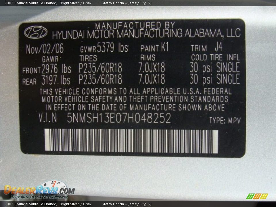 2007 Hyundai Santa Fe Limited Bright Silver / Gray Photo #16