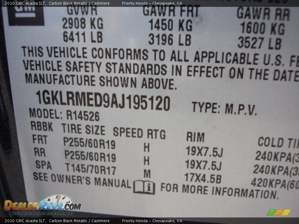 2010 GMC Acadia SLT Carbon Black Metallic / Cashmere Photo #32
