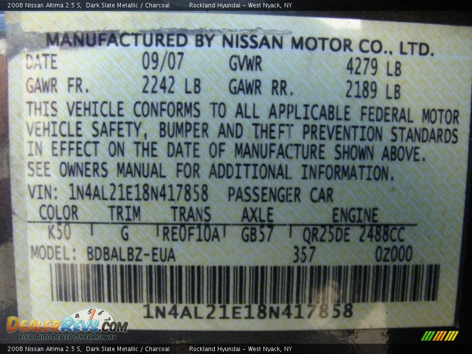 2008 Nissan Altima 2.5 S Dark Slate Metallic / Charcoal Photo #29