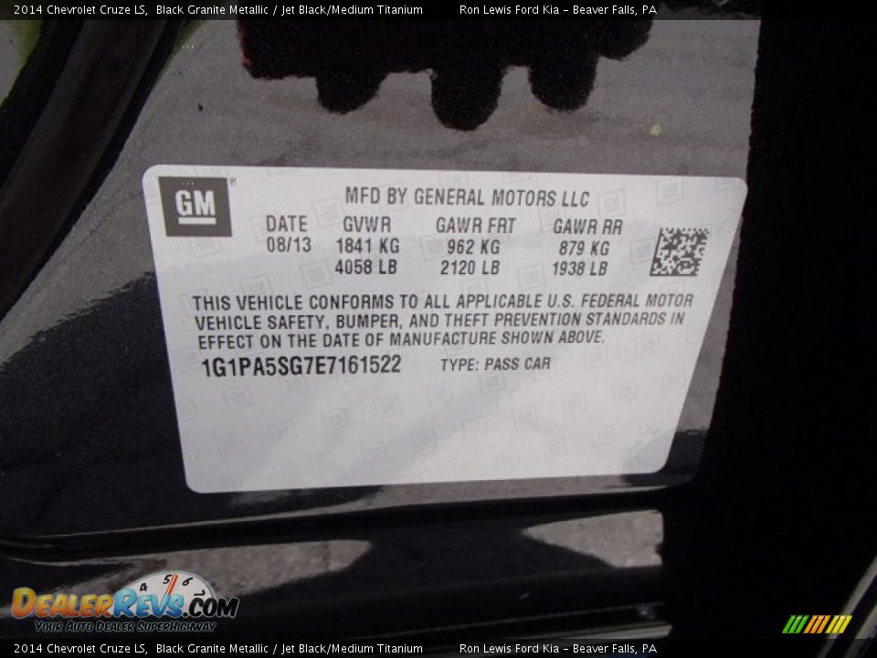 2014 Chevrolet Cruze LS Black Granite Metallic / Jet Black/Medium Titanium Photo #20