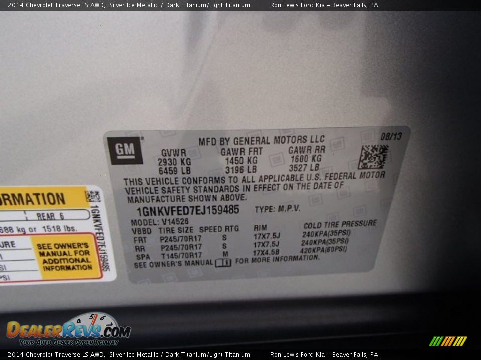 2014 Chevrolet Traverse LS AWD Silver Ice Metallic / Dark Titanium/Light Titanium Photo #20