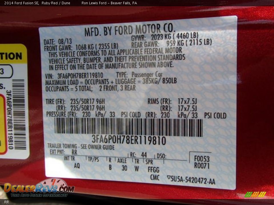 Ford Color Code RR Ruby Red