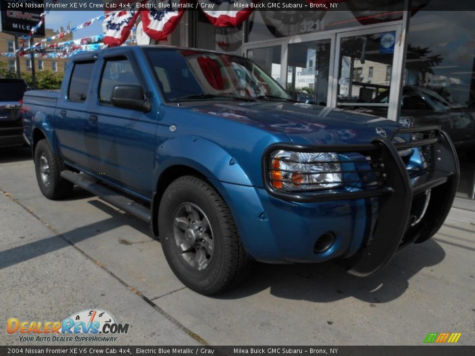 2004 Nissan Frontier XE V6 Crew Cab 4x4 Electric Blue Metallic / Gray Photo #1