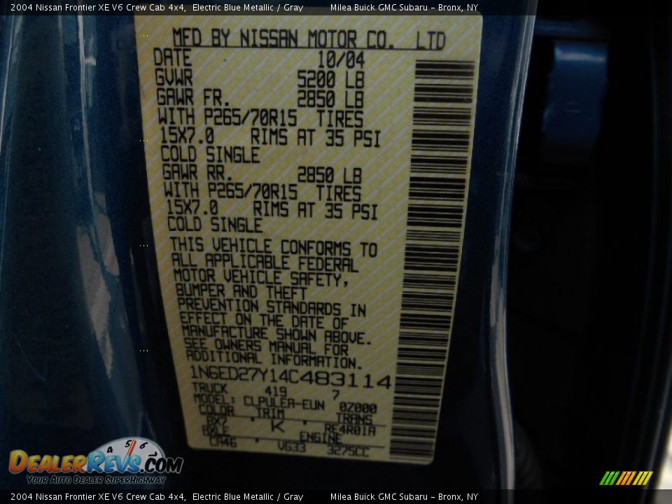 2004 Nissan Frontier XE V6 Crew Cab 4x4 Electric Blue Metallic / Gray Photo #16