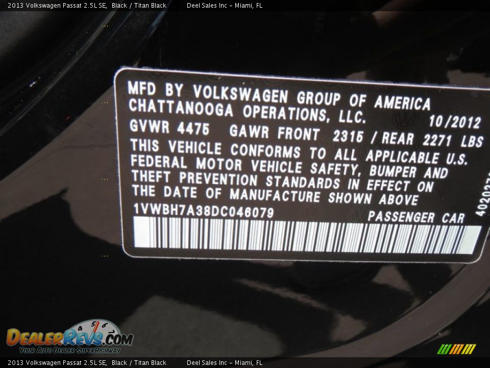 2013 Volkswagen Passat 2.5L SE Black / Titan Black Photo #14