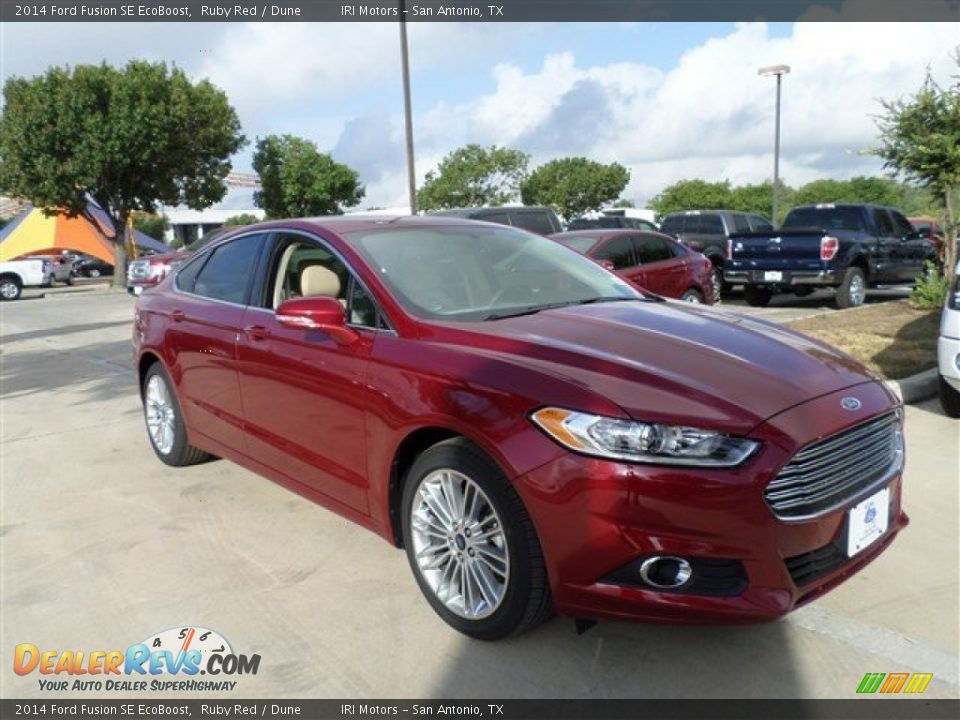 2014 Ford Fusion SE EcoBoost Ruby Red / Dune Photo #7