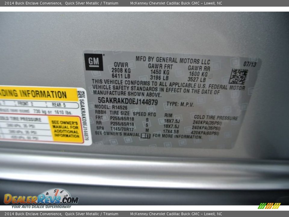 2014 Buick Enclave Convenience Quick Silver Metallic / Titanium Photo #7