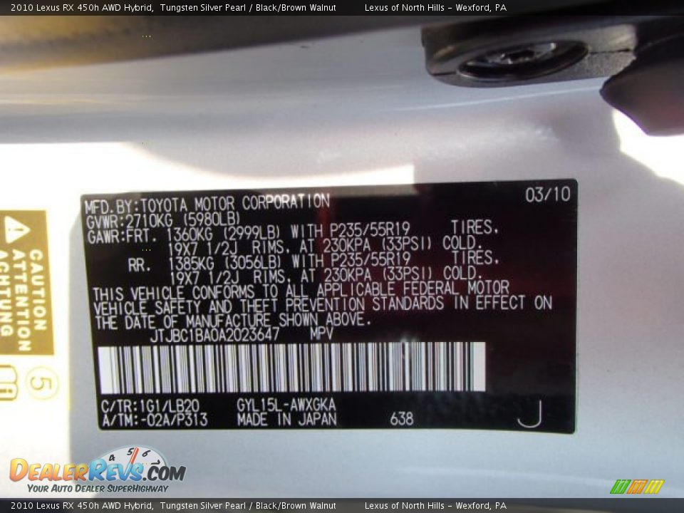 2010 Lexus RX 450h AWD Hybrid Tungsten Silver Pearl / Black/Brown Walnut Photo #20