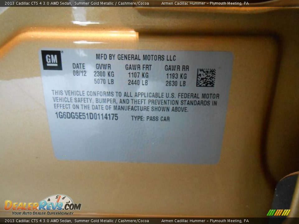 2013 Cadillac CTS 4 3.0 AWD Sedan Summer Gold Metallic / Cashmere/Cocoa Photo #14