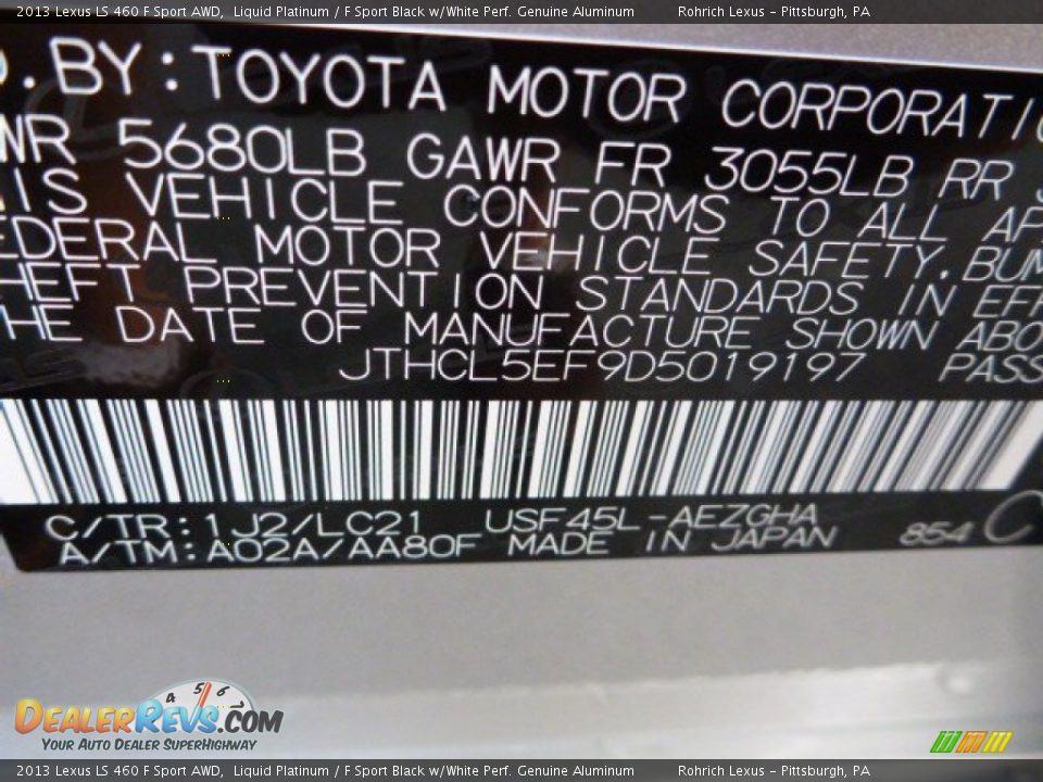 2013 Lexus LS 460 F Sport AWD Liquid Platinum / F Sport Black w/White Perf. Genuine Aluminum Photo #15