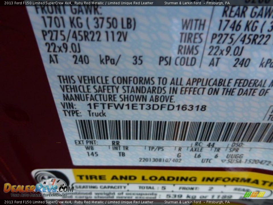 2013 Ford F150 Limited SuperCrew 4x4 Ruby Red Metallic / Limited Unique Red Leather Photo #13
