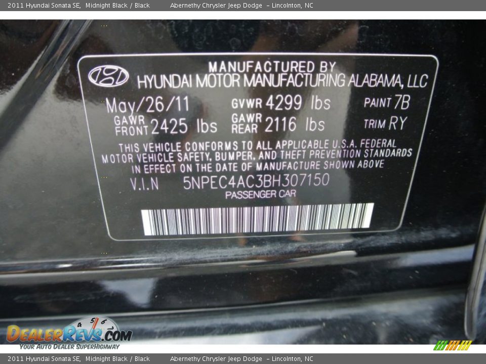 2011 Hyundai Sonata SE Midnight Black / Black Photo #9